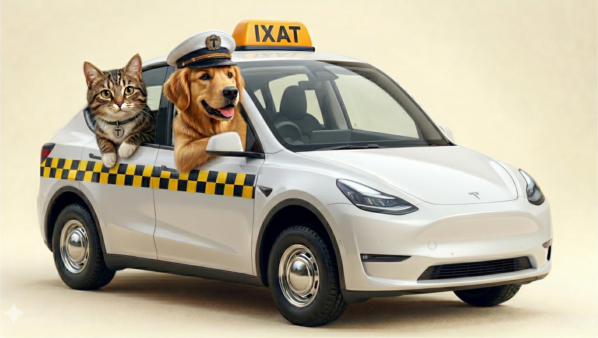 Taksiyle yolculuk yapan kedi ve köpek